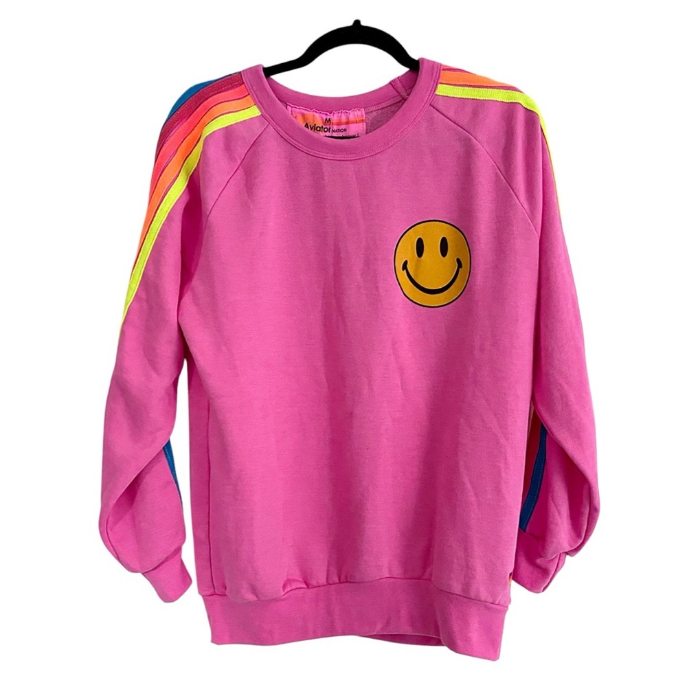 Aviator Nation RARE NEON Pink Limited Edition Smiley Sweatshirt NWT Medium